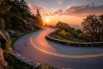 Winding mountain road at sunset (3)