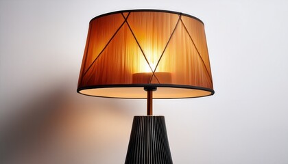 elegant modern floor lamp with warm shade on a white background