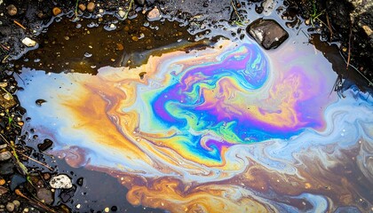 Colorful oil slick in a puddle