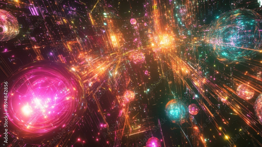 Poster exploring a connected cyber world digital universe visual art virtual environment immersive experien