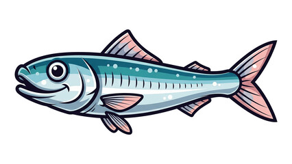 Obraz premium Cartoon Anchovy Character, Teal Back with Pink Tail, Cute Sticker (PNG).