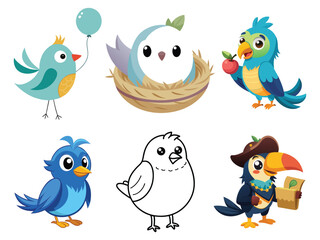 Cute Tropical Parrot Cartoon Vector Collection