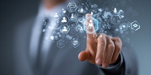 Businessperson interacting with digital interface