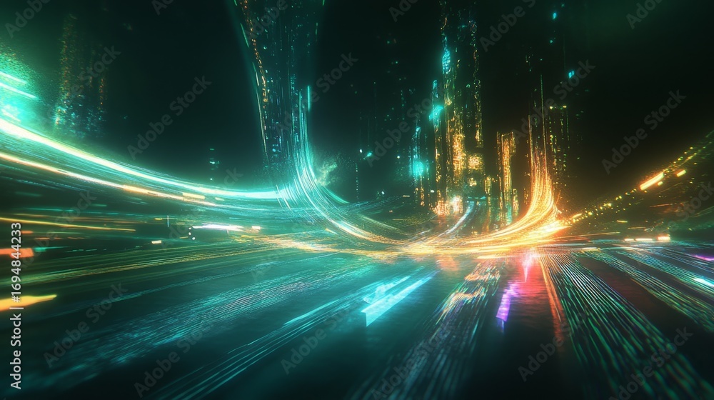 Poster dynamic data stream action in digital cyberspace environment with futuristic technology concept