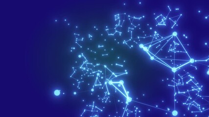 Abstract plexus background of lines and dots connected in the space. Digital technology network, science, medicine, finance, and economy background. Big data, engineering, future technology. 4k.