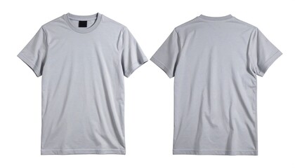 Front and back view studio shot of a basic, light gray crew neck t-shirt. 