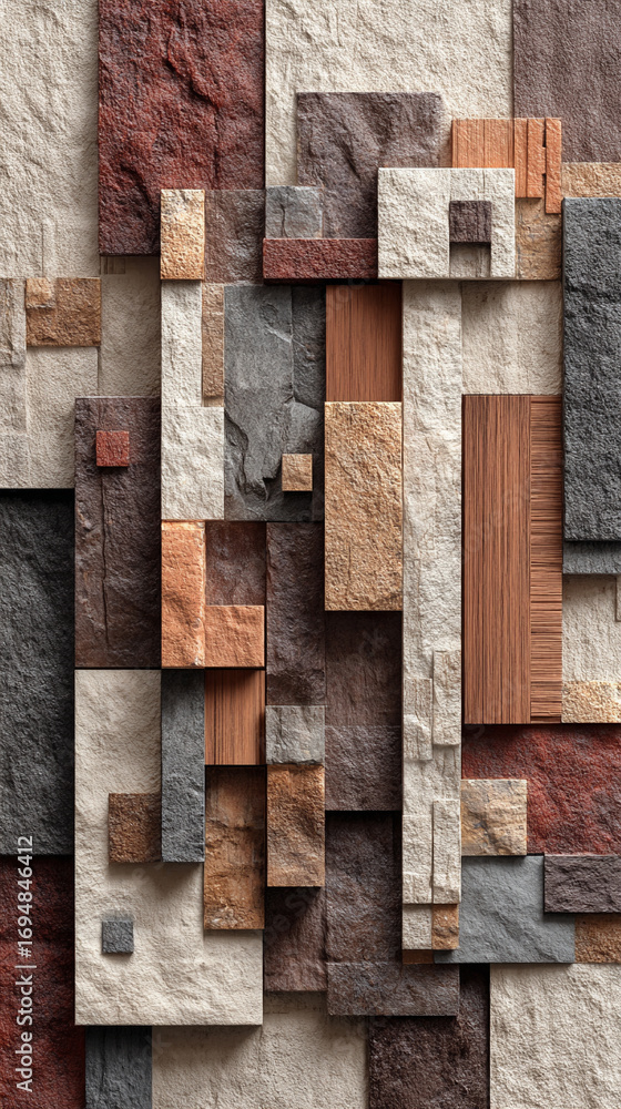 Poster beige and brown stone wall texture with geometric pattern featuring natural stone surfaces and subtl