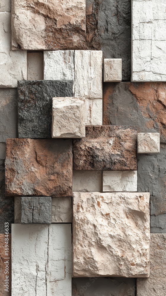 Poster beige and brown stone wall texture with geometric pattern featuring natural stone surfaces and subtl