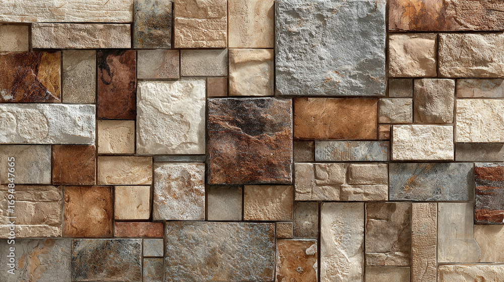 Aufkleber beige and brown stone wall texture with geometric pattern featuring natural stone surfaces and subtl