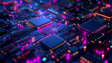 Obraz premium Exploring the intricacies of semiconductor nano circuits in a futuristic environment a closeup perspective