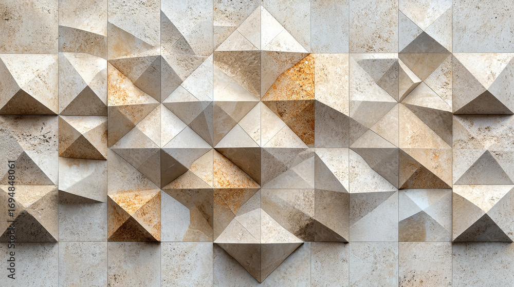 Poster beige and brown stone wall texture with geometric pattern featuring natural stone surfaces and subtl
