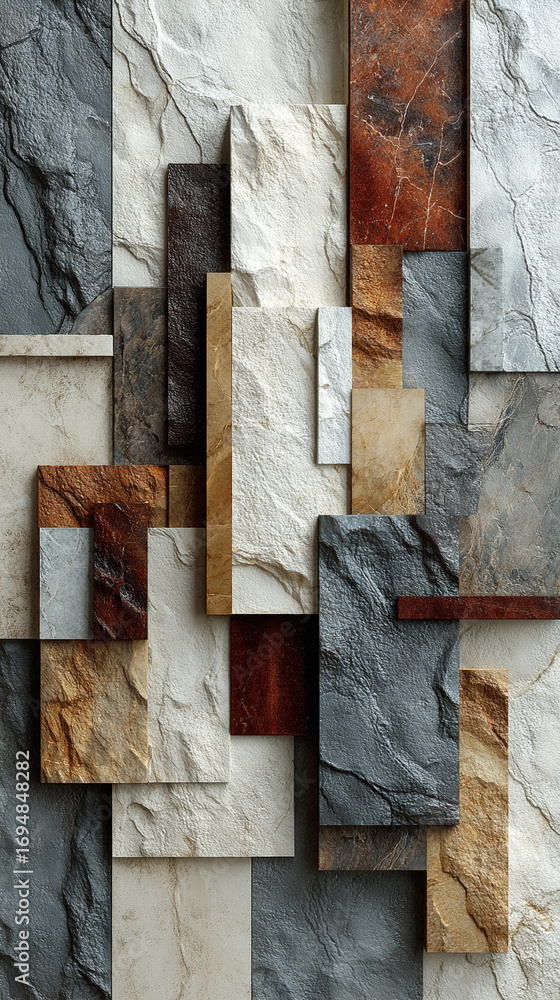 Poster beige and brown stone wall texture with geometric pattern featuring natural stone surfaces and subtl