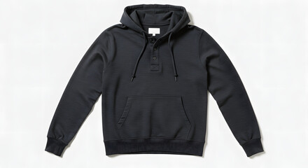 Dark Gray Hooded Sweatshirt with Kangaroo Pocket on White Background