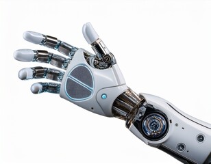 futuristic robotic hand with mechanical fingers isolated on transparent cutout background