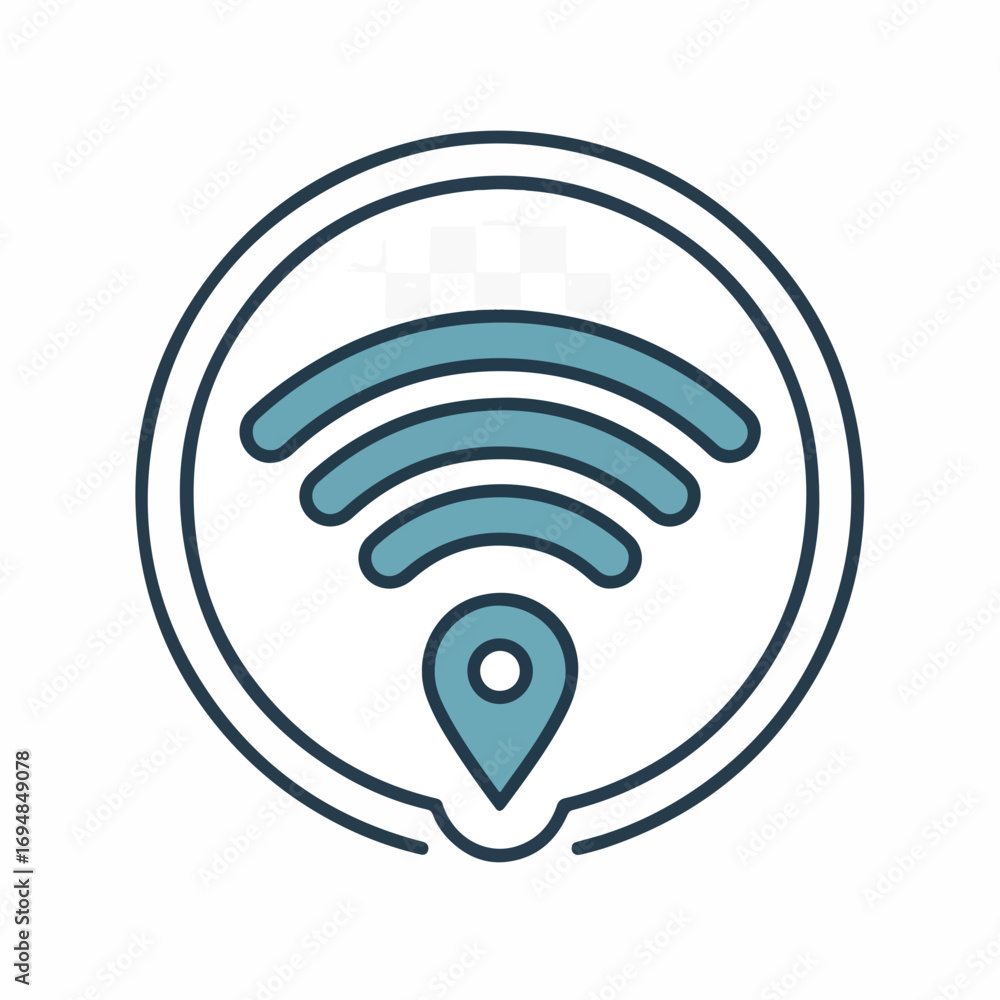 Poster illustrative wifi hotspot symbol in simple design with location pointer. wifi hotspot displayed in r