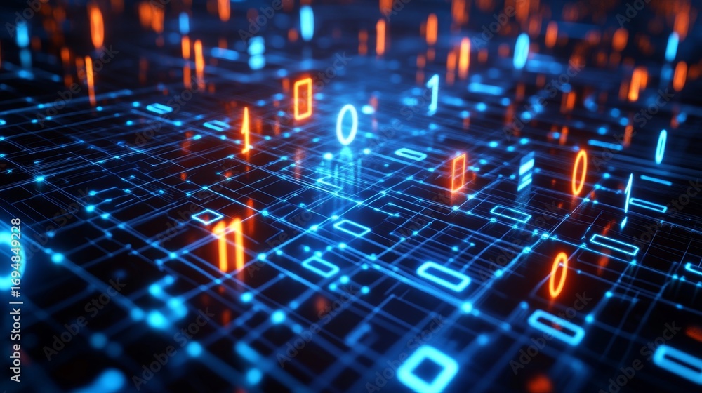 Aufkleber exploring a glowing digital cyberspace neon grids and binary streams in a virtual environment