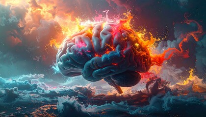 Brain ablaze in a stormy sky