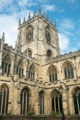Fototapeta premium Exterior of St Mary's Church and its tower, an English gothic monument in Beverley, United Kingdom