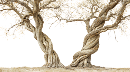 Two intertwined trees isolated on transparent background.