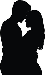 Couple embracing forehead touch embrace silhouette
