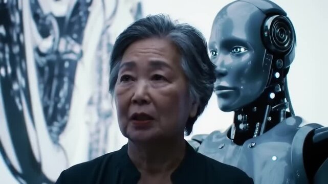 Elderly person speaking near robot