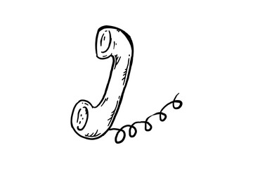 Telephone receiver with coiled cord hand drawn vector sketch illustration
