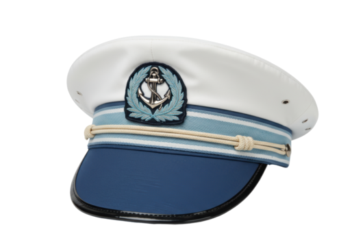 Isolated nautical ship officer hat with anchor, traditional marine captain clothing item