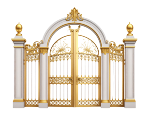 Angled Side View of Ornate Heavenly Pearly Gates Surrounded by Clouds, Isolated