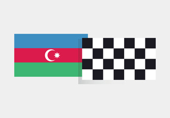 Formula one racing. Azerbaijan Flag with Racing Checkered Flag Vector Illustration. Flat style, isolated on light