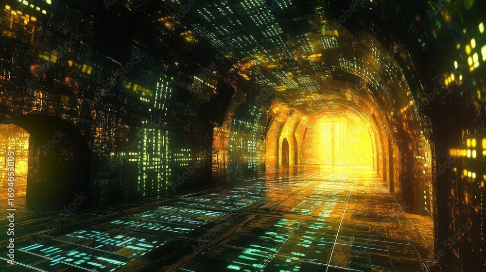 Aufkleber exploring the futuristic high-tech cyberspace glowing digital grids in an immersive environment