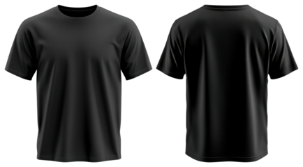 PNG Black t-shirt front back view, element set on transparent background