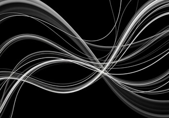 Fototapeta premium Abstract design with flowing white lines on a black background creates a dynamic and elegant visual effect.