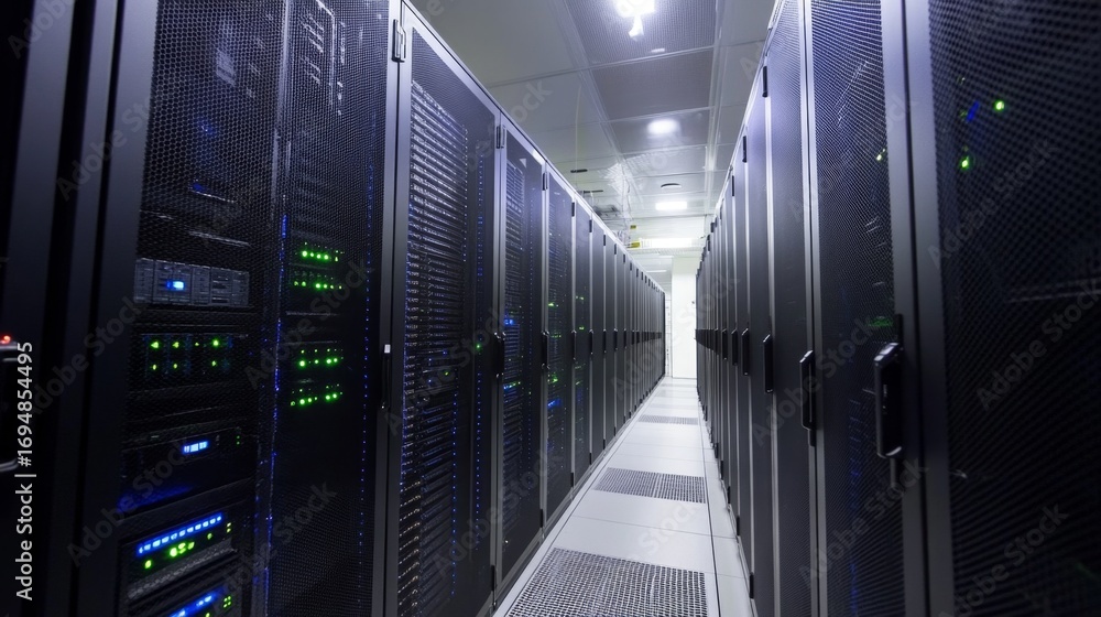 Aufkleber optimizing network efficiency server room infrastructure guide high-tech environment wide-angle view