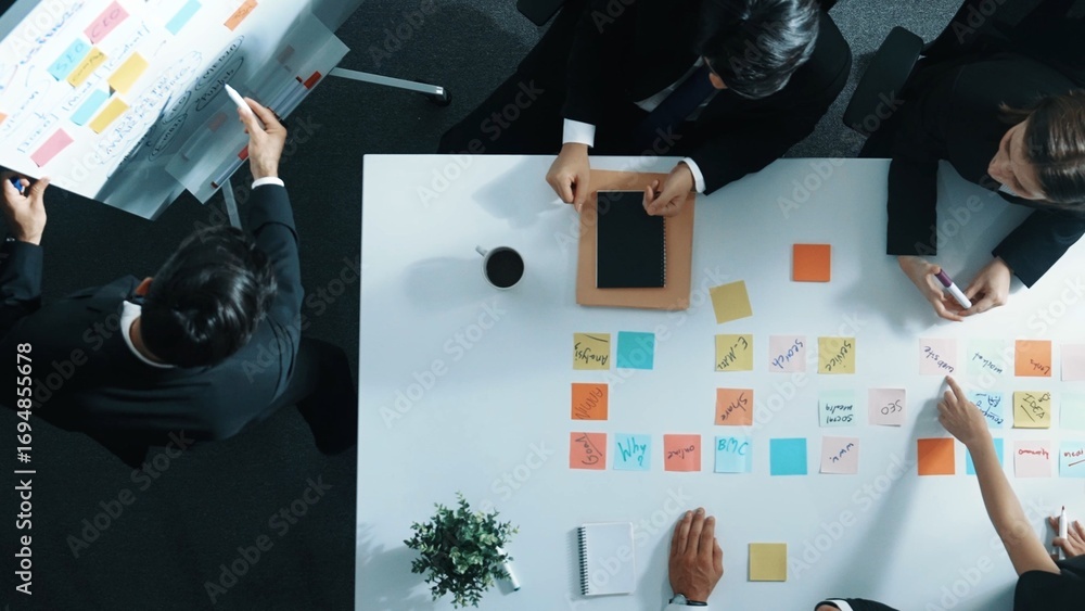 Aufkleber top down aerial view of professional businessman find solution while brainstorm idea with executive 