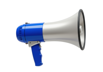 Isolated Megaphone or Bullhorn Loudhailer in Blue and Silver for Emergency Communication