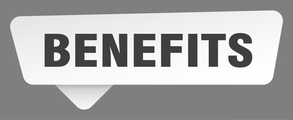 benefits sign. benefits white sticker isolated on gray background