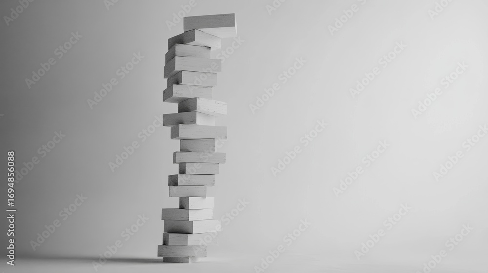 Poster Jenga tower mid-collapse game table visual art indoor environment close-up view dynamic balance and tension
