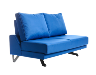 Blue Airplane Seat Cushion with Rounded Edges, Angled Side View, Transparent Background