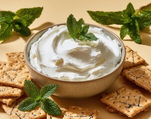 Creamy dip with mint and crackers