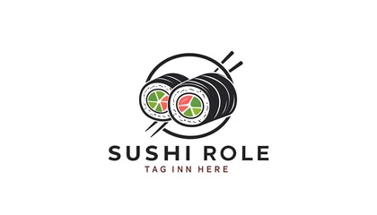 Obraz premium Modern graphic identity featuring delectable sushi rolls and elegant chopsticks, perfect for Asian cuisine restaurants, food businesses, or culinary branding projects
