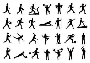 Fototapeta premium Dynamic fitness and exercise silhouettes demonstrating various workout routines, perfect for health concepts