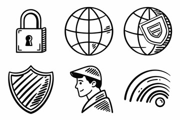 Vector art of security and privacy icons in doodle style