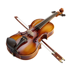 A beautiful violin and bow isolated on transparent background.