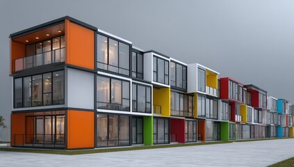 Colorful modular housing units in a row