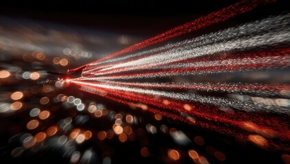 Abstract image of a plane streaking through a night city