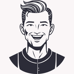 black and white line art character reference of a joyful