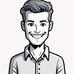 black and white line art character reference of a joyful