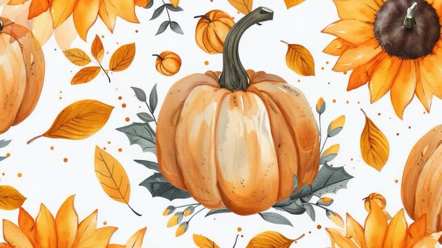 A stylized arrangement of pumpkins and sunflowers on a white background, suitable for fall-themed designs
