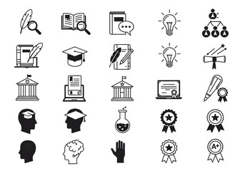 Fototapeta premium Inspiring education icons represent learning, graduation, achievement, and bright ideas for modern knowledge seekers.