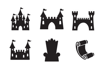 Naklejka premium Collection of medieval castle and royal symbols silhouettes